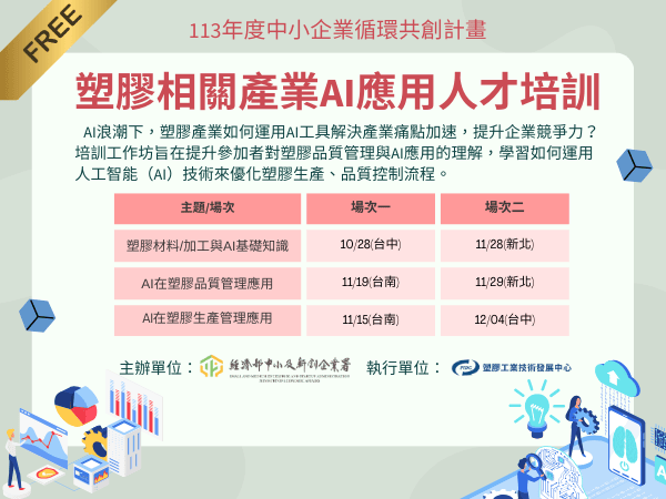 [課程] 塑膠相關產業AI應用人才培訓計畫 (免費)