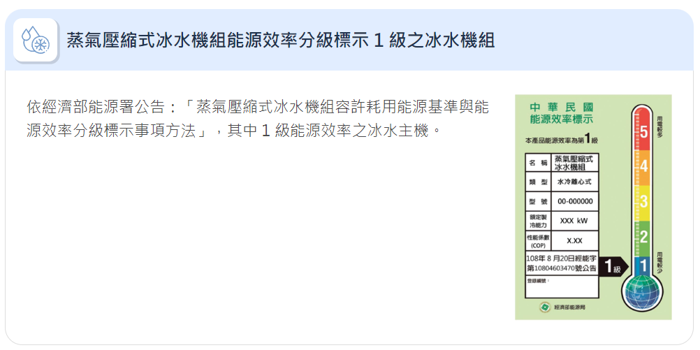 蒸氣壓縮式冰水機組能源效率分級標示 1 級之冰水機組.png