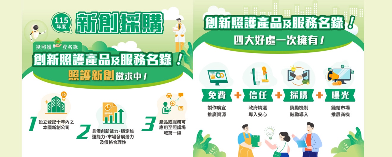 115年度「創新照護產品及服務名錄」現正徵件中