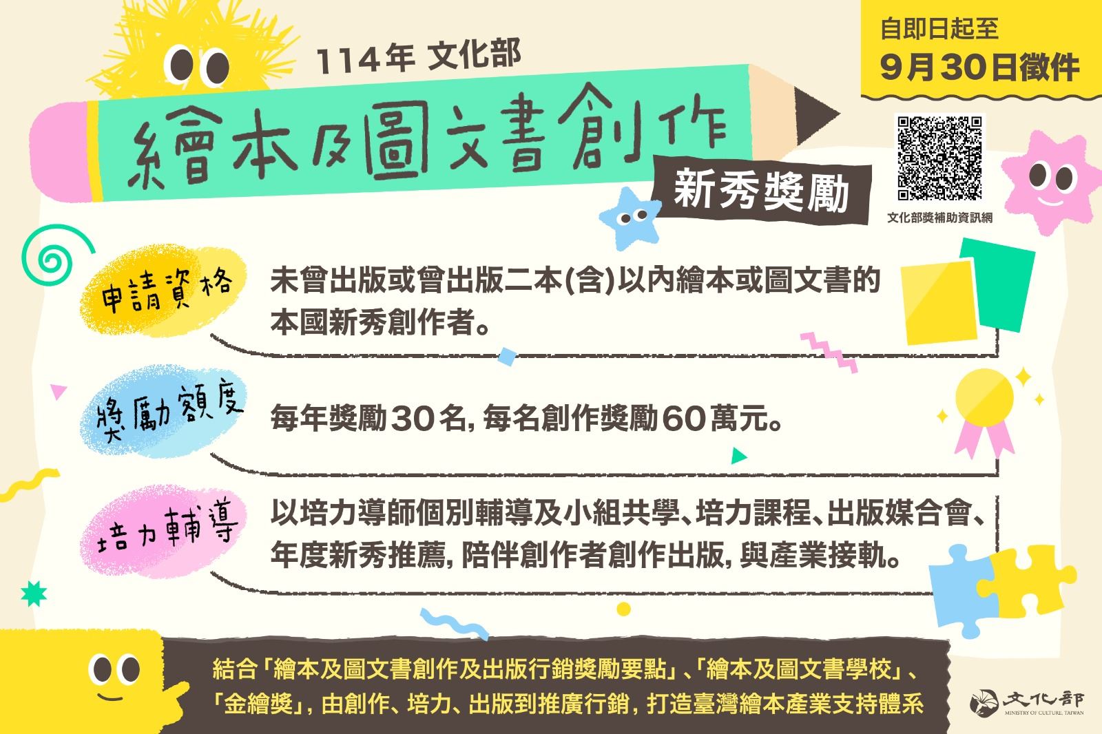 114年文化部繪本及圖文書創作新秀獎勵自即日起至9月30日徵件.jpeg